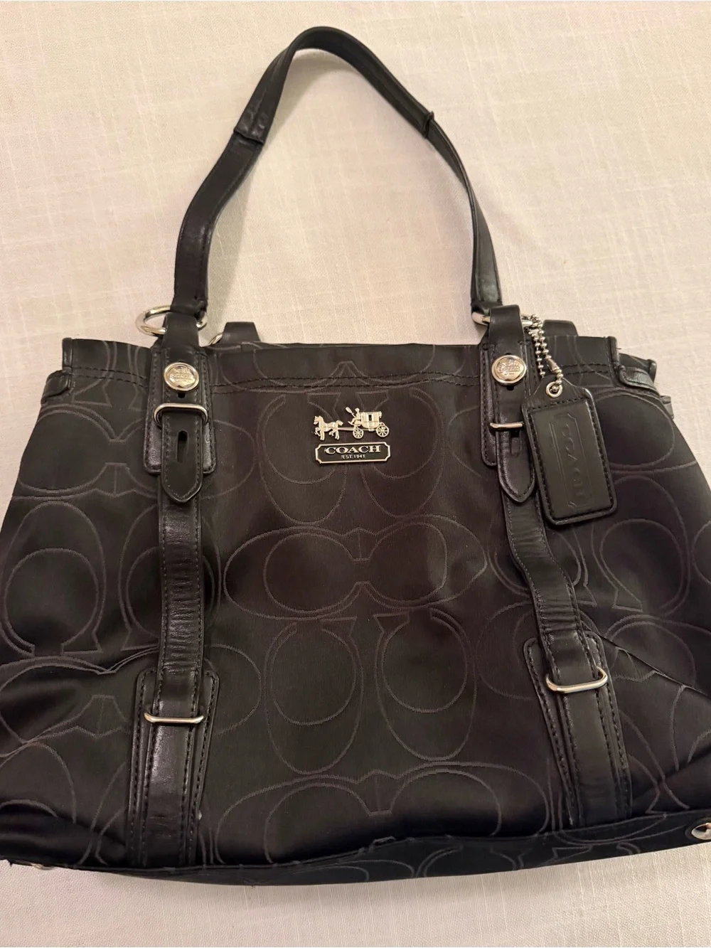 Coach Mia Tote Op Art Signature Fabric with Leather Trim Y2K